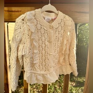 Zara Openwork Knit Cardigan with Ruffle Trim, Ecru, 18 months